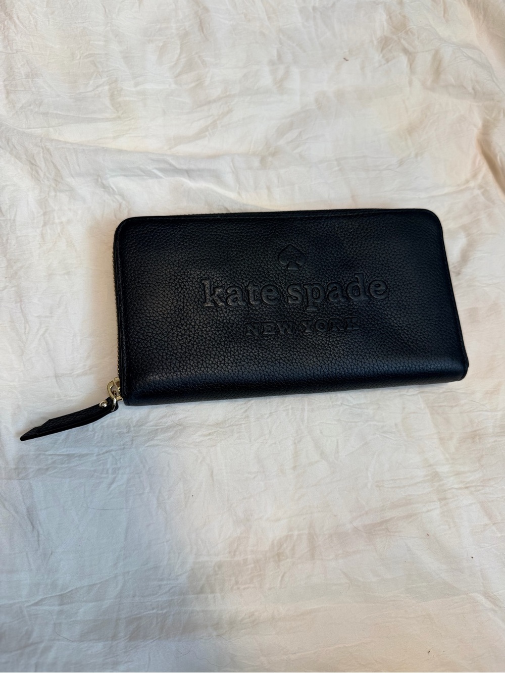 kate spade Black Embossed Logo Zip Wallet